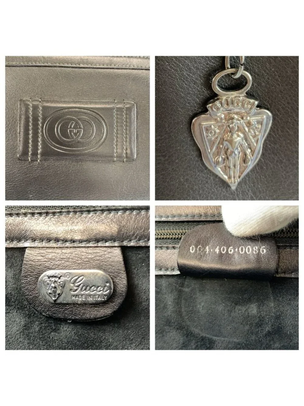 Gucci Interlocking Black Gunmetal Leather 004 406 Clutch